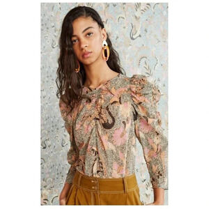 Ulla Johnson Posey Blouse Birds Of Paradise Size 0 Silk Blend Puff Sleeve